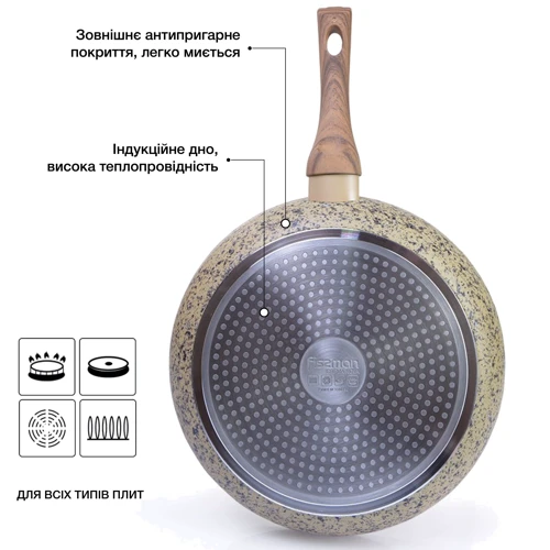 Сковорода Fissman Crema Nova з індукційним дном 20x4.5 см (4320): Тип варильної поверхні Электрическая, Стеклокерамическая, Индукционная, Галогеновая, Газовая