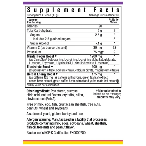 Bluebonnet Nutrition Simply Energy 300g /30 servings/ Lemon: Тип Энергетики