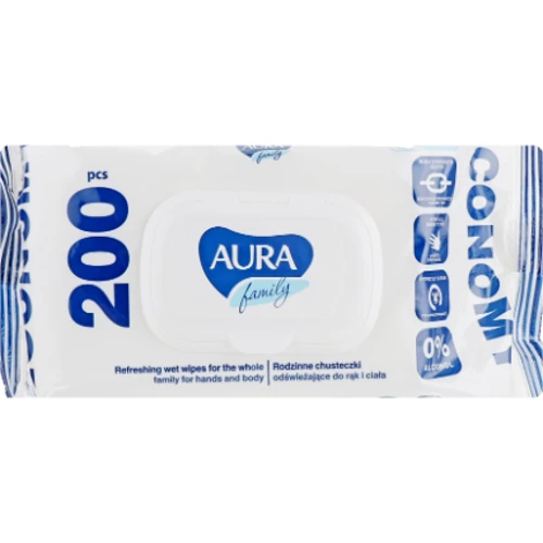 AURA Family Вологі серветки освіжаючі 200 шт.