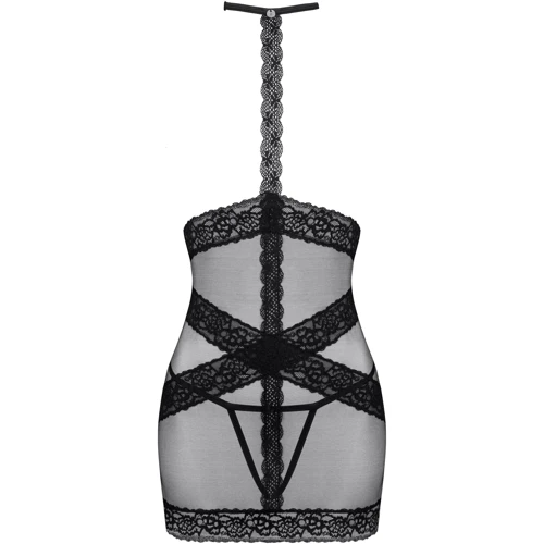 Эротическая сорочка с открытой грудью Obsessive Lacrisia black XL/2XL