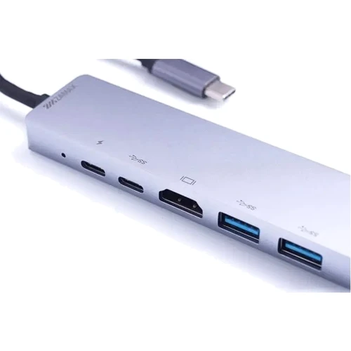 Адаптер Zamax Adapter USB-C to 2xUSB-C+HDMI+2xUSB+RJ45 Silver: Интерфейс подключения USB-C