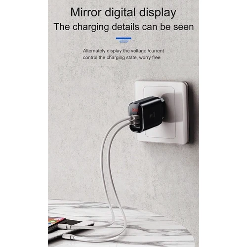 Зарядний пристрій Baseus USB Wall Charger 3xUSB 3.4A Mirror Lake Intelligent Digital Display Black (CCALL-BH01) фото 9