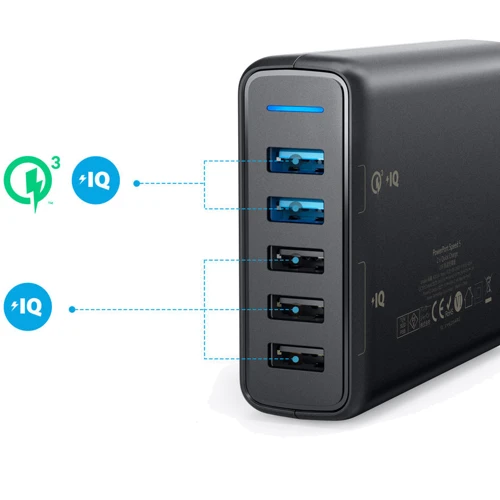Зарядний пристрій ANKER PowerPort 5 with dual QC 3.0&Power IQ V3 Black (A2054L11): Кабель в комплекті Відсутнє
