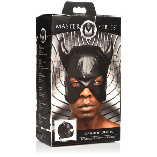 Маска Master Series Dungeon Demon Bondage Mask with Horns - Black