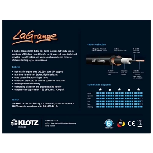 Кабель інструментальний Klotz La Grange Instrument Cable Black 3 м