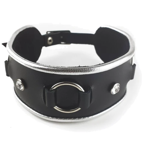 Ошейник из натуральной кожи со стразами и кольцом Art of Sex - Collar Ring