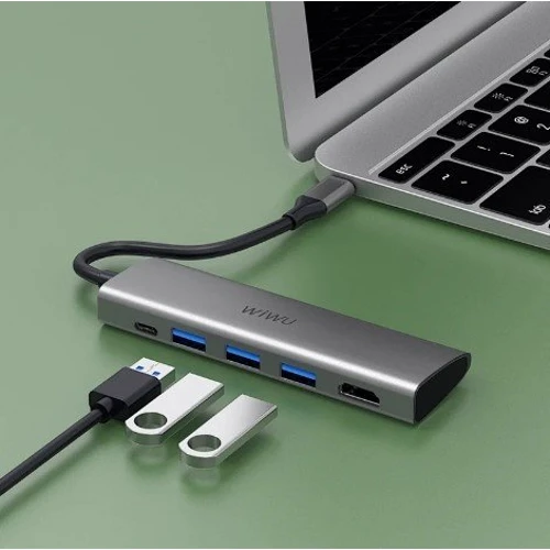 Адаптер WIWU Adapter Alpha 531H USB-C to HDMI+3xUSB3.0+USB-C Grey: Дополнительные разъемы USB-C, USB OTG, HDMI