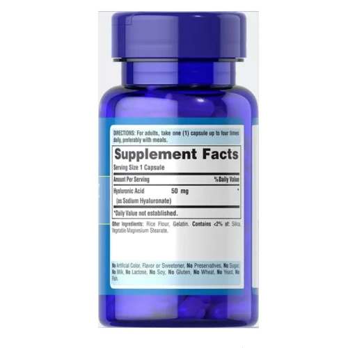 Puritan's pride Hyaluronic Acid 50 mg Гіалуронова кислота 60 капсул: Тип Гиалуроновая кислота