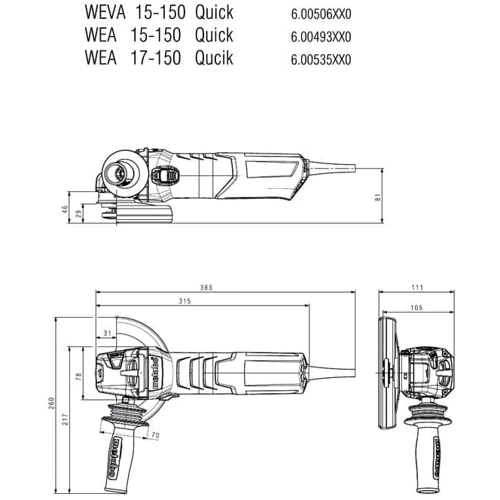 Болгарка (угловая шлифовальная) Metabo W 17-150 WEA Quick (600535000): Тип машины угловая