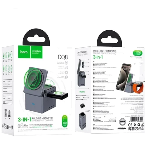 Зарядное устройство Hoco Wireless Charger CQ8 Folding 3in1 Gray for iPhone 16 I 15 I 14 I 13 I 12 series, Apple Watch and Apple AirPods фото 9