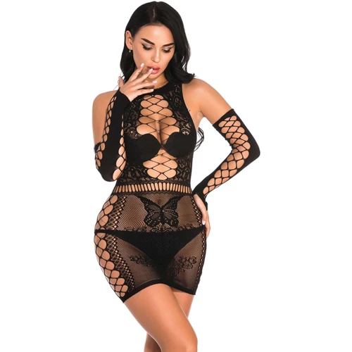 Комплект: Пеньюар-сетка + митенки NDS 8737 Вlack One Size (22155)