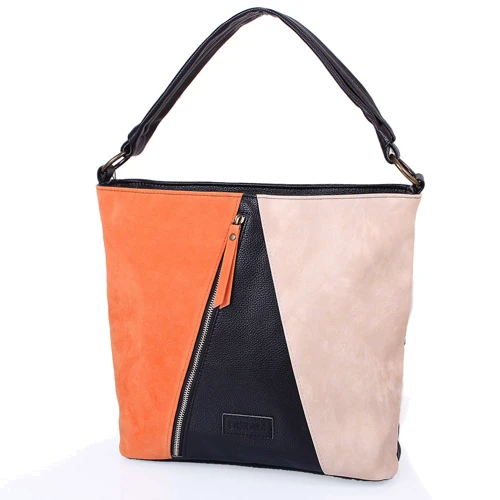 Женская сумка-мешок Laskara разноцветная (LK10205-black-orange) фото 10