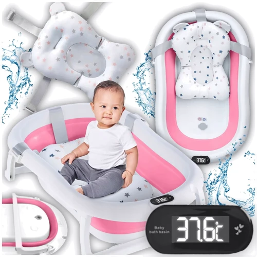 Детская ванночка складная с подушкой и термометром Kidwell Kanzaa Pink (Hnrt_4870)