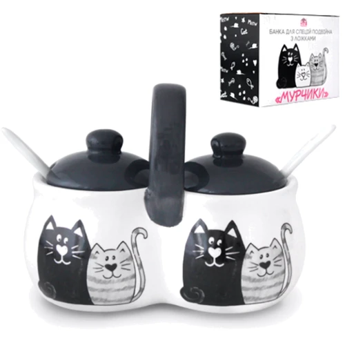 Набір для спецій S&T "Мурчики" подвійна з 2 ложками 16х9.5х11.5 см 2х300 мл (6023-19): Тип Банку для спецій