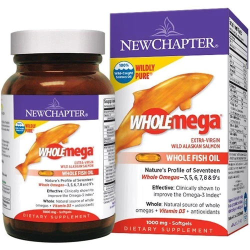 New Chapter Wholemega Extra-Virgin Wild Alaskan Salmon Whole Fish Oil 1000 mg 180 Softgels Жир аляскинского лосося