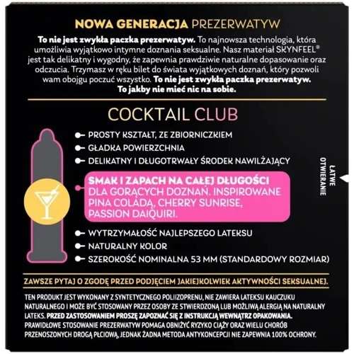 Презервативи SKYN Cocktail Club 3 шт, смаки: Pina Colada, Cherry Sunrise та Passion Daiquiri
