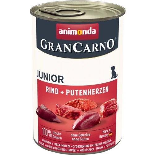 Вологий корм GranCarno Junior Beef + Turkey hearts для цуценят з яловичиною та індичкою 400 г (4017721827287)