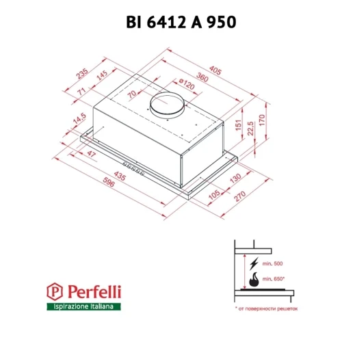 Витяжка Perfelli BI 6412 A 950 I LED: Матеріал корпусу нержавіюча cталь
