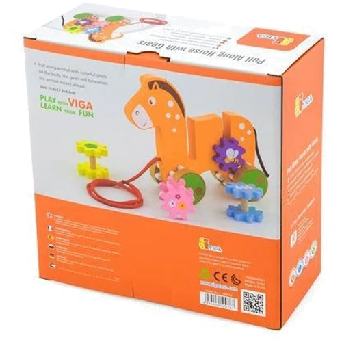 Деревянная каталка Viga Toys Лошадка с шестеренками (50976)