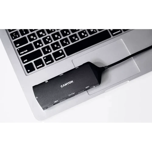 Адаптер Canyon Adapter DS-15 USB-C to 3xUSB3.0+HDMI+RJ45+USB-C+SD+microSD (CNS-TDS15): Колір серый