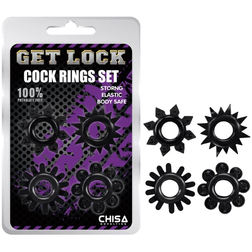 Набор из 4 эрекционных колец Chisa Get Lock Cock Rings Set Black