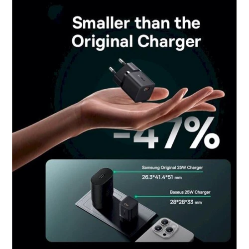 Зарядное устройство Baseus Wall Charger Mini USB-C GaN5 25W Black with USB-C Cable (P10110909113-01): Кабель в комплекте USB-C