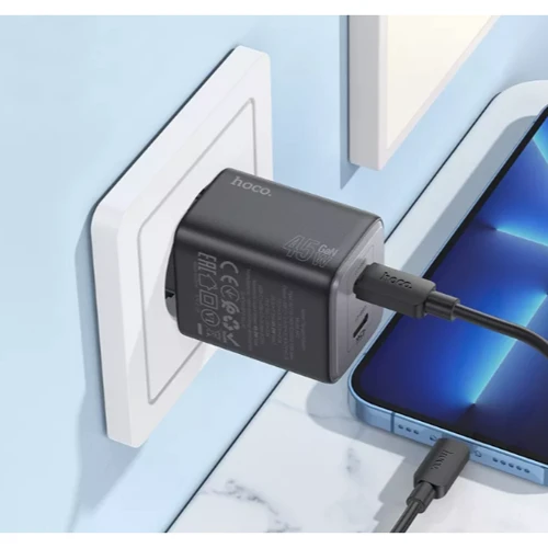 Зарядний пристрій Hoco Wall Charger N42 Elogiado 2xUSB-C 45W Black with USB-C to Lightning Cable: Кабель в комплекті USB-C, Lightning