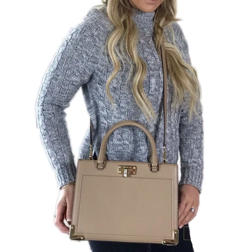 Жіноча сумка каркасна Michael Kors світло-коричнева (192877346894): Тип ручки Зі знімним ременем, З двома ручками, Плечовий ремінь, Коротка ручка