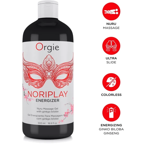 Гель для NURU-масажу Orgie – Noriplay Energizer (500 мл), екстракт гінкго білоба, захисне простирадло