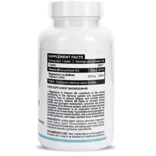 Progress Nutrition Magnesium Citrate 200мг + Vitamin B6 Цитрат магнію 200мг + Вітамін B6 5мг 90 таблеток: Тип Магний + B6