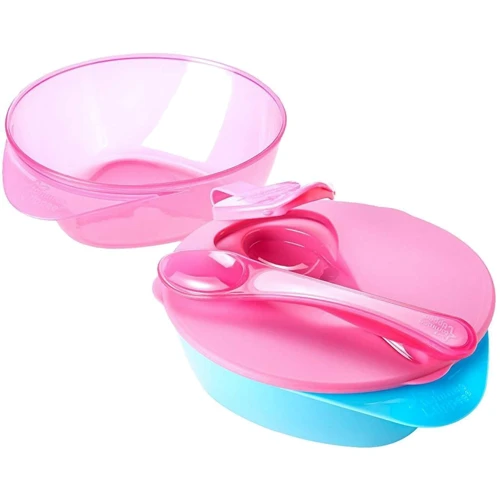 Тарелочка глубокая с крышкой и ложечкой Tommee Tippee 2 штуки розовая и голубая (44671841-1)
