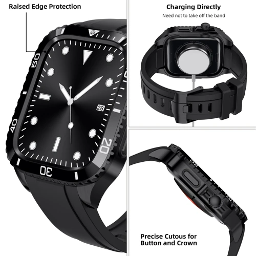 Аксессуар для Watch Rubber TPU Strap with Stainless Stell Case Black (FLS181108) for Apple Watch 44/45/49mm Ultra: Тип аксессуара ремешок