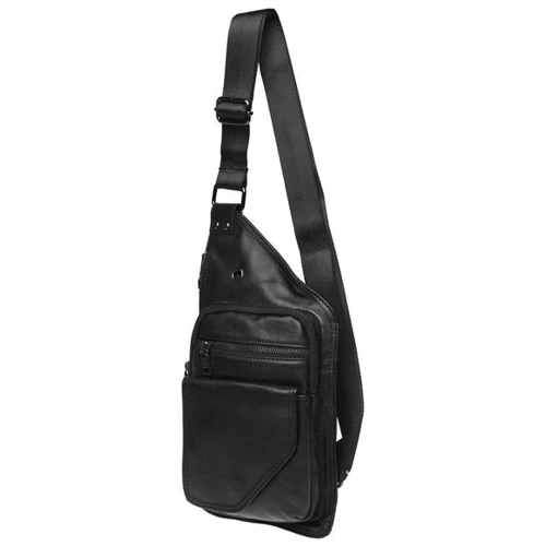 Мужская сумка-слинг Borsa Leather черная (k1320-black): Фактура Зернистая, Матовая