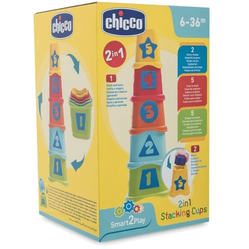 Пірамідка-сортер Chicco Stacking Cups (09373.00): Призначення іграшки Сенсорные навыки, Сообразительность, Творческое развитие, Цветовое восприятие, Мелкая моторика, Мате