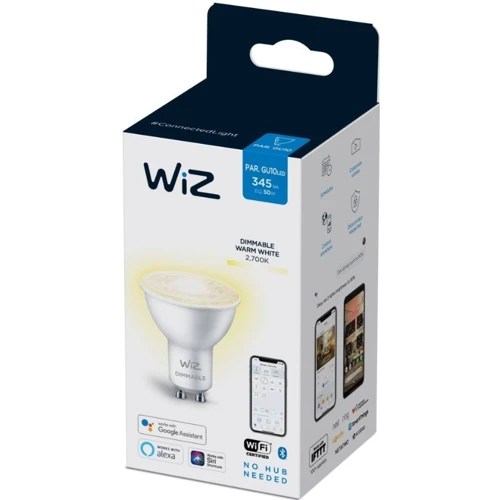 Умная лампочка WiZ GU10 4.7W, 50W, 400Lm, 2700K, Wi-Fi: Цвет свечения Теплый белый