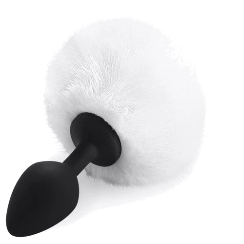Силиконовая анальная пробка М Art of Sex - Silicone Bunny Tails Butt plug, белый