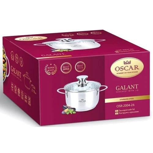 Кастрюля OSCAR Galant с крышкой 20 см 3.4 л (OSR-2004-20): Форма Круглая