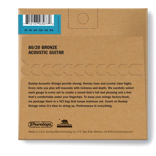 Струна для гитар Струны для акустической гитары DUNLOP DAB1254 80/20 BRONZE ACOUSTIC GUITAR STRINGS (12-54): Тип Комплект струн