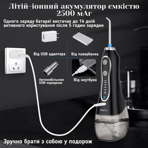 Зубная щетка H2ofloss Travel Kit HF-6 Black: Технология чистки пульсирующая