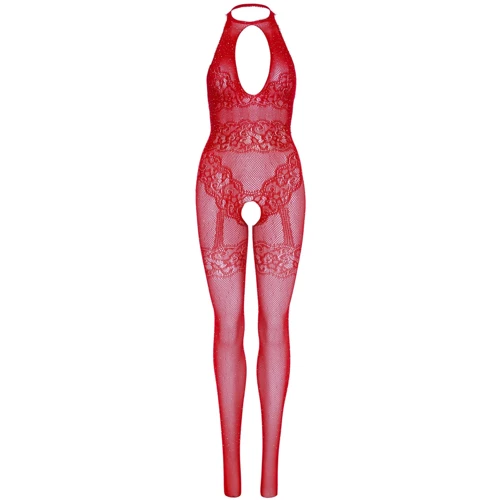 Бодистокинг Leg Avenue Rhinestone Lace and Net Bodystocking Red One Size