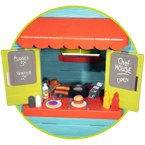 Будиночок Smoby Шеф Хауз з кухнею, касою, посуду та аксесуарів, 124,5x132x135,7 см, 2+: Матеріал пластик