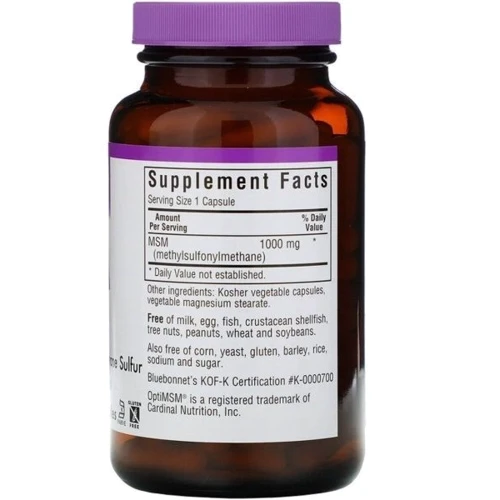 Bluebonnet Nutrition MSM 1000 mg Метилсульфонілметан або МСМ 120 вегетаріанських капсул: Тип Глюкозамін