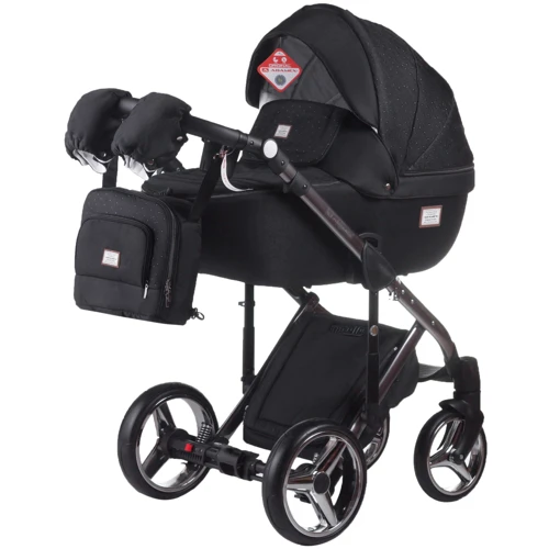 Коляска 2 в 1 Adamex Lucianо Polar (Graphite) Y86 черный - черный в точку (хром рама) (622625)