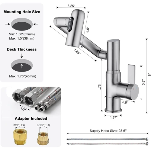 Смеситель для раковины Lefton Single-Hole Rotatable Faucet with Temperature Display-BF2204 Brushed Nickel: Вес, кг 1.8