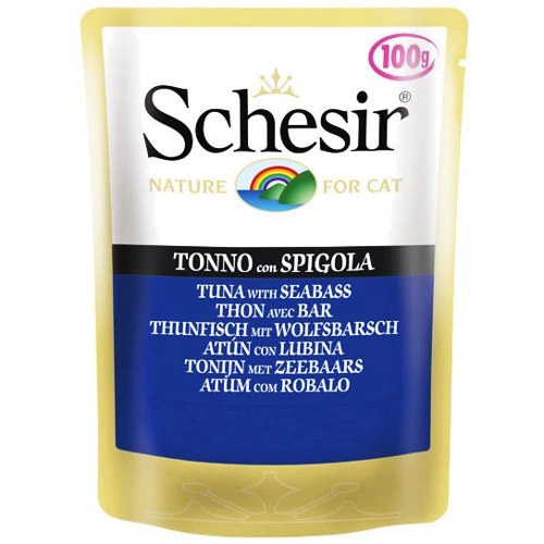Влажный корм для кошек Schesir Tuna Seabass тунец с окунем и рисом, 100 г