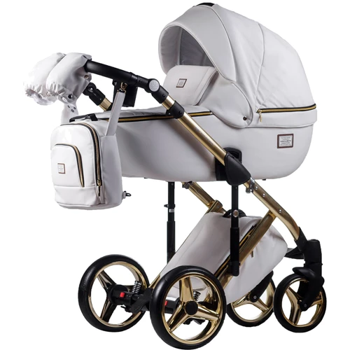 Коляска 2 в 1 Adamex Lucianо Polar (Gold) шкіра 100% Q107 білий (золота рама) (622620)