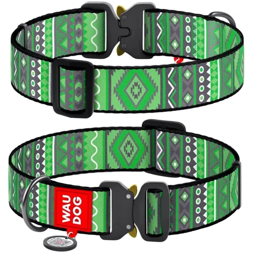 Ошейник для собак WAUDOG Nylon с QR паспортом Этно зеленый, XXL (4535-0132)