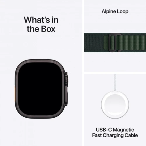 Apple Watch Ultra 2 2024 GPS + Cellular 49mm Black Titanium Case with Dark Green Alpine Loop - Medium (MX4R3UL/A) фото 9