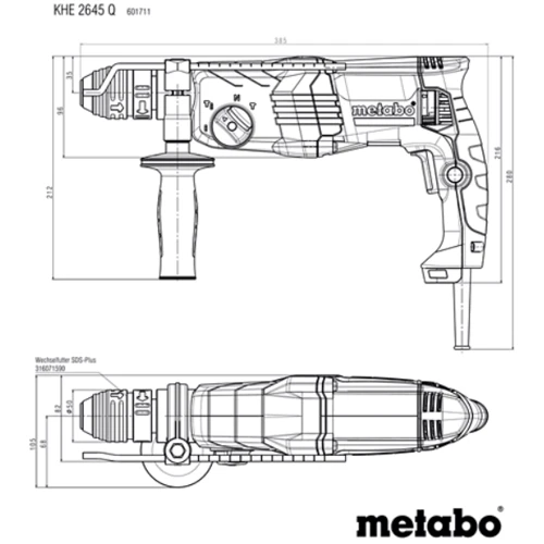 Перфоратор Metabo KHE 2645 Q SDS plus (601711500): Макс. количество ударов в минуту, уд/мин 4300