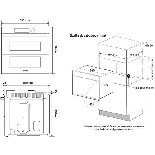 Духова шафа електрична Samsung NV7B4445VAK: Потужність підключення, Вт 3650